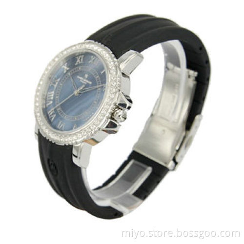 Promotional Silicone Analog Watch, MOP Dial, CZ Stones Case, Customized Logos are Welcome